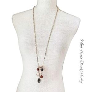 NWT White House Black Market Rose Gold Long Cluster Pendant Necklace Stones